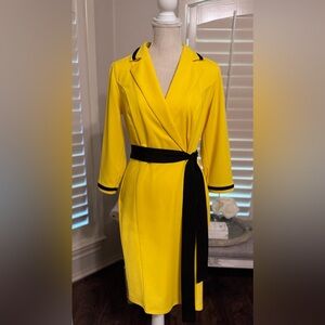 New York and Company Yellow Dress with Black Trim and Belt